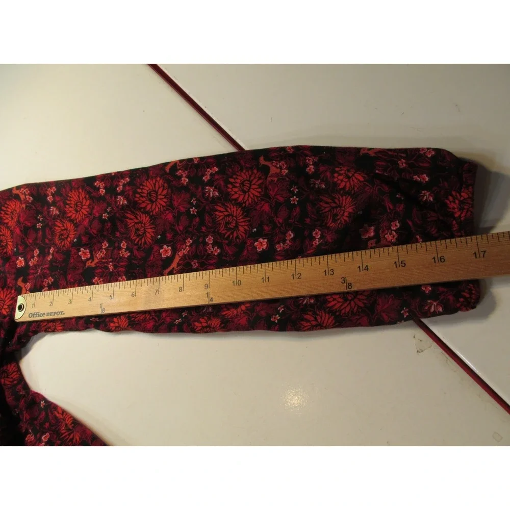 Old Navy Women Red Floral Velvet Trim Peasant Blouse Boho Tassel Top Medium